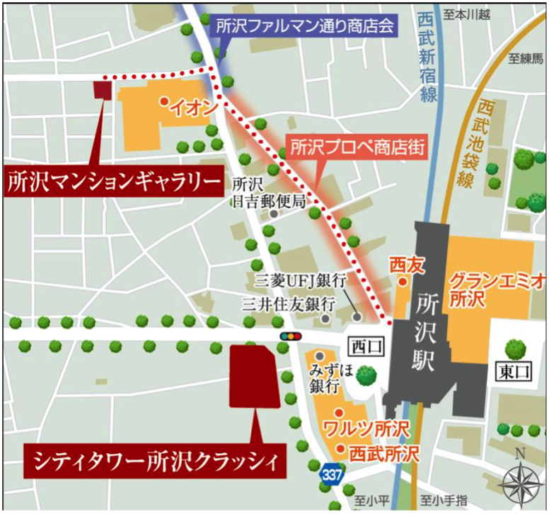所沢駅西口の案内図